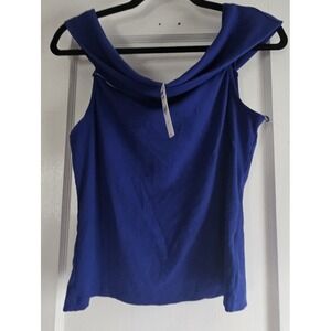 NWT EXPRESS loyal blue cowl neck off shoulder ribbed tank top womans L